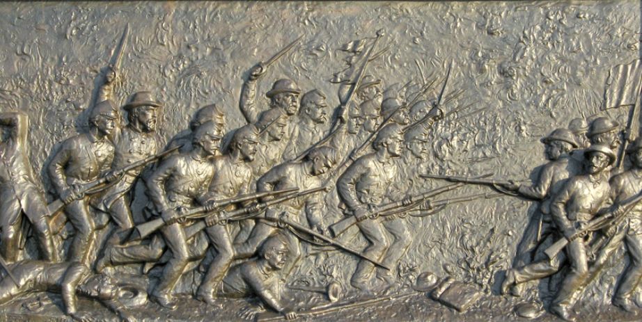 Bronze bas-relief of Civil War battle