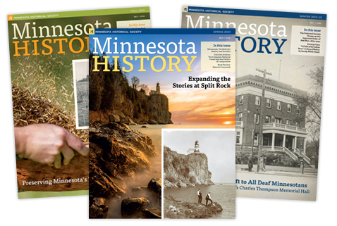 Collage of three Minnesota History magazines.